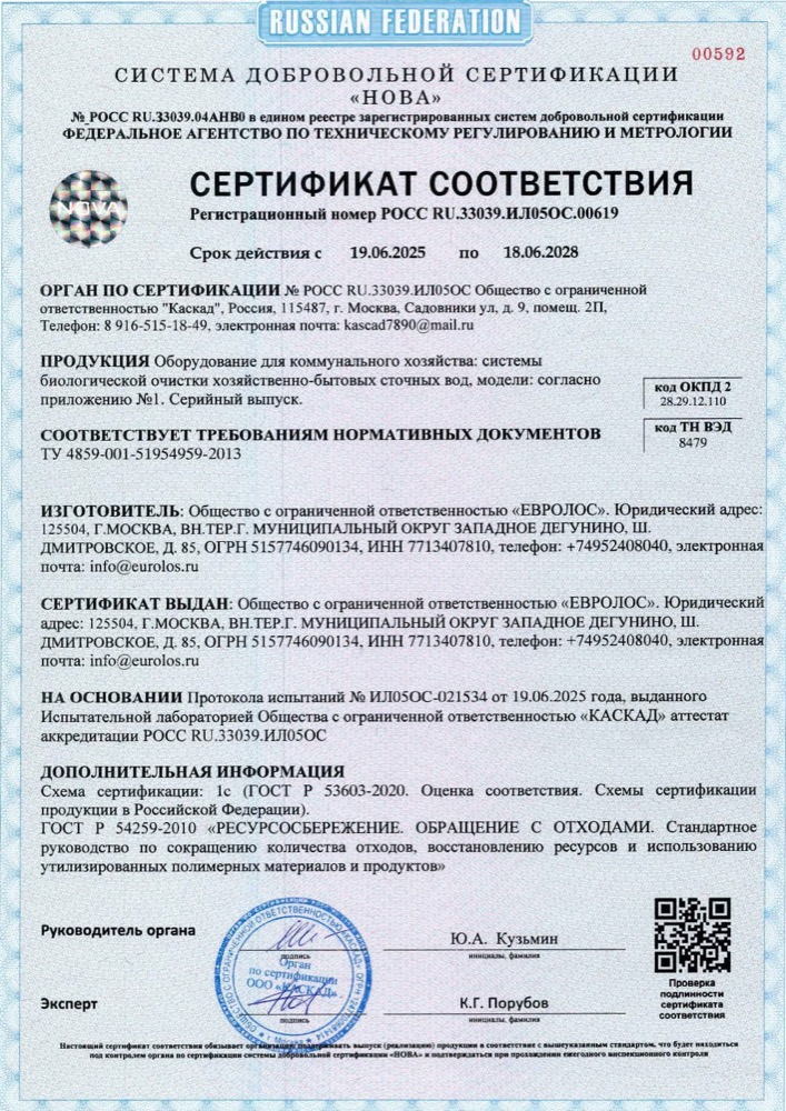 Сертификат Евролос